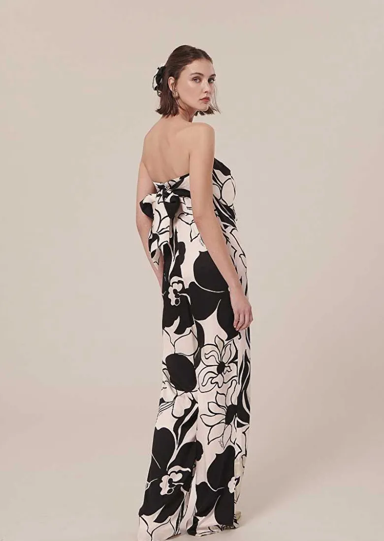 TARA JARMON Coeur Ecru With Black Flowers Jumpsuit Hot