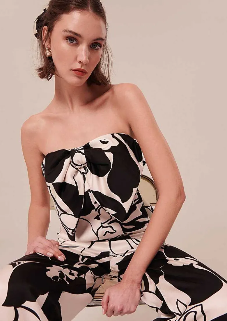 TARA JARMON Coeur Ecru With Black Flowers Jumpsuit Hot