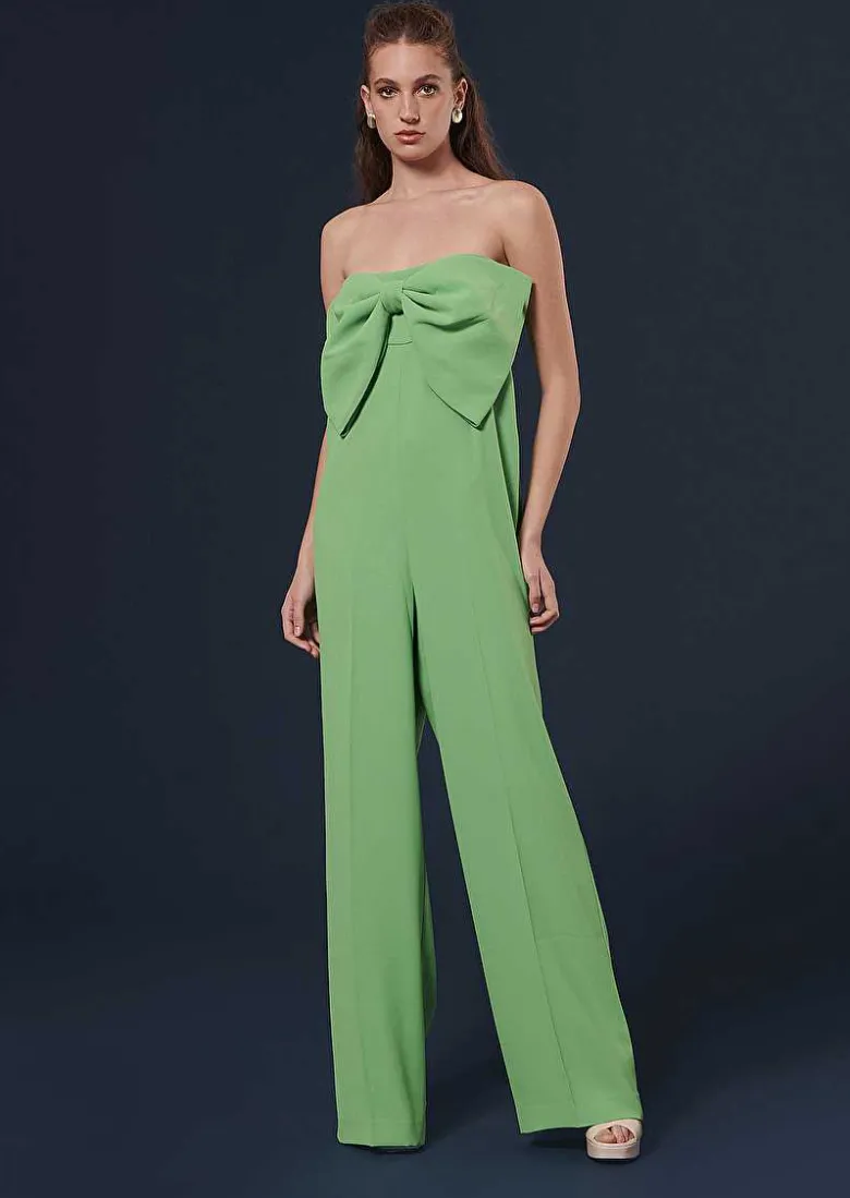 TARA JARMON Coeur Green Crepe Jumpsuit Shop