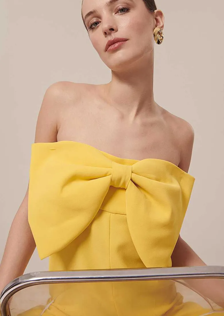 TARA JARMON Coeur Yellow Crepe Jumpsuit Best Sale