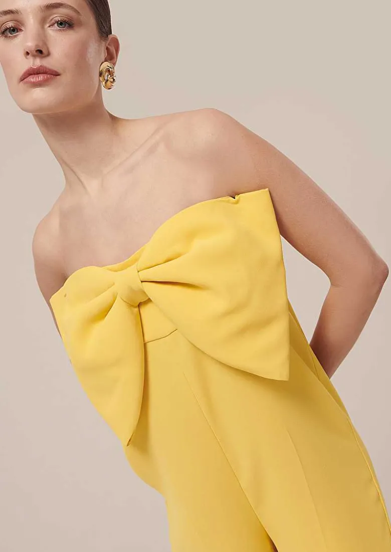 TARA JARMON Coeur Yellow Crepe Jumpsuit Best Sale