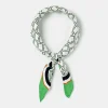 TARA JARMON Eileen Ecru With Green Graphic Design Silk Scarf Sale