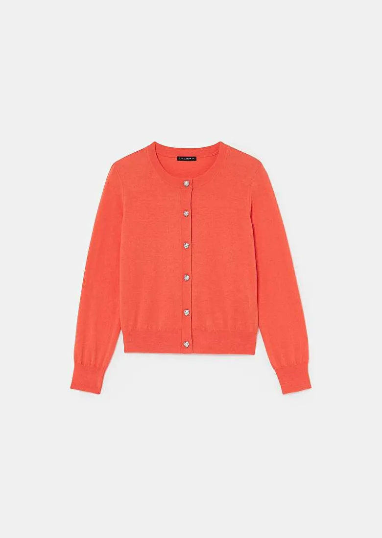 TARA JARMON Gaelle Coral Cardigan In Wool And Cotton Discount