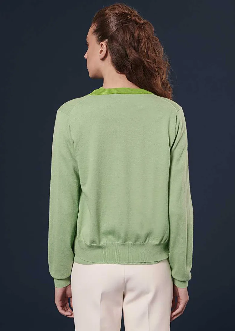TARA JARMON Gaelle Green Cotton And Wool Cardigan Sale