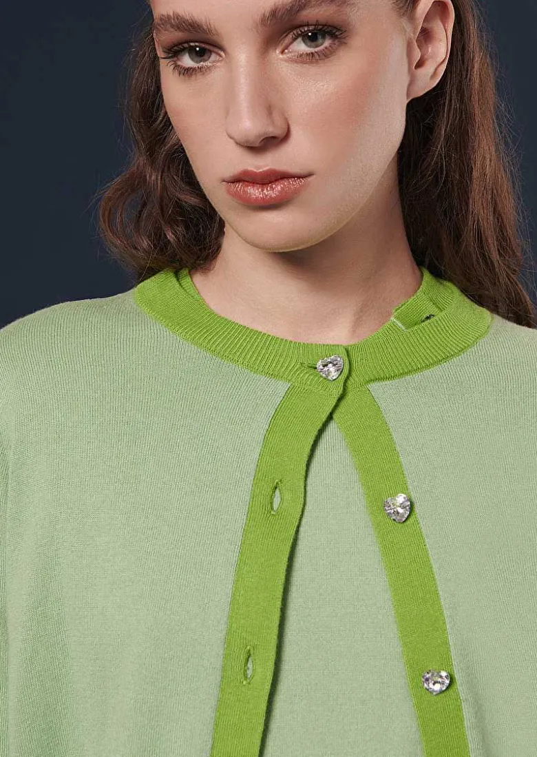 TARA JARMON Gaelle Green Cotton And Wool Cardigan Sale