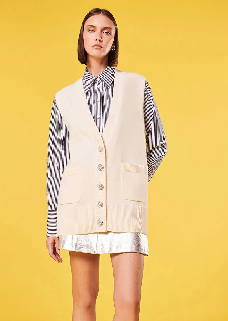 TARA JARMON Ginny Ecru Cardigan In Alpaga And Merinos Wool Clearance