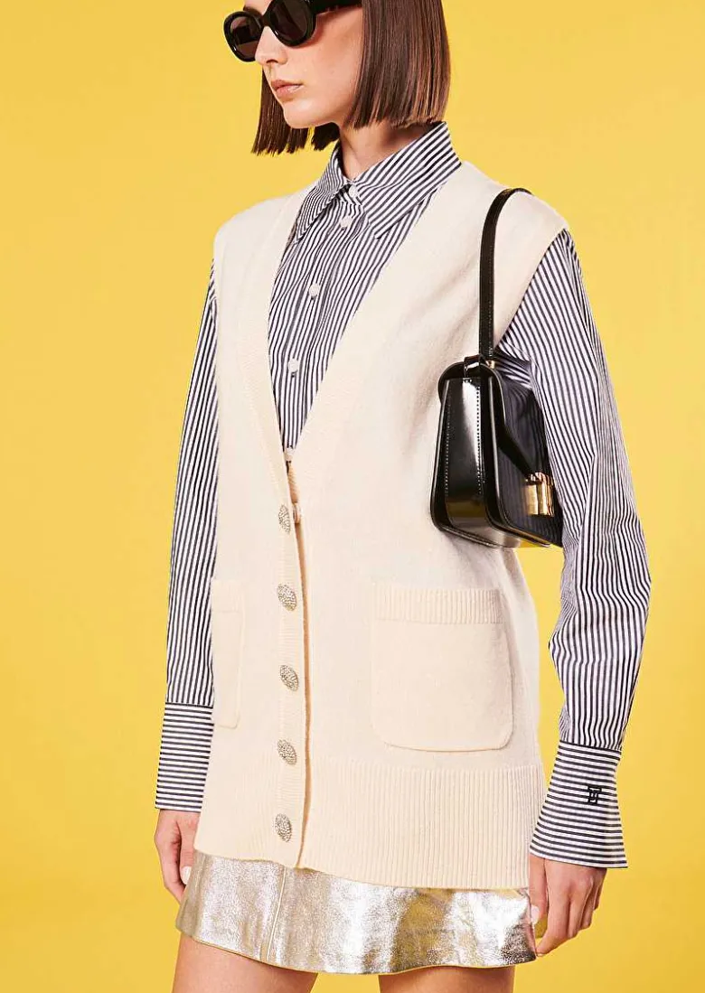 TARA JARMON Ginny Ecru Cardigan In Alpaga And Merinos Wool Clearance