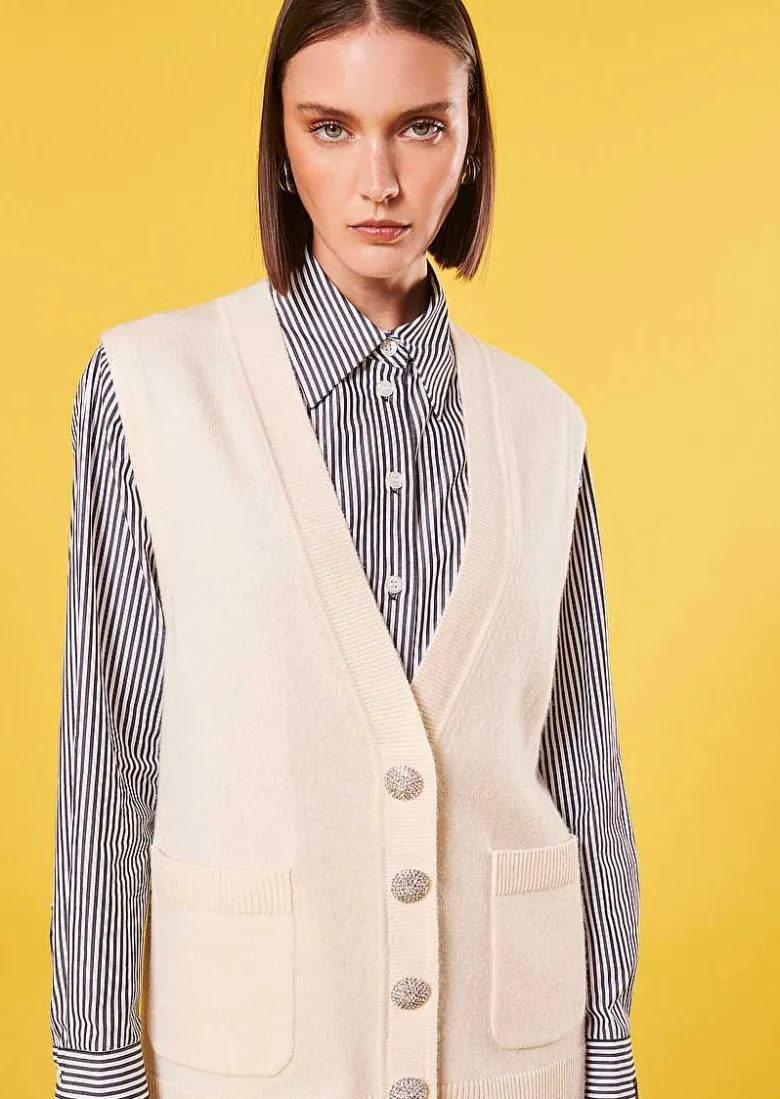 TARA JARMON Ginny Ecru Cardigan In Alpaga And Merinos Wool Clearance