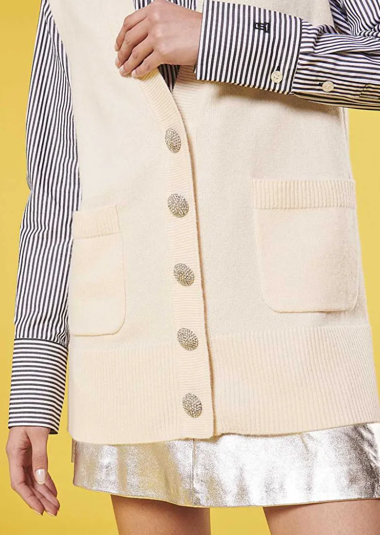 TARA JARMON Ginny Ecru Cardigan In Alpaga And Merinos Wool Clearance
