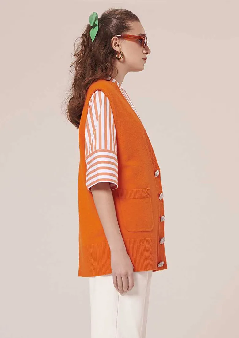 TARA JARMON Ginny Orange Cardigan In Alpaga And Merinos Wool Store