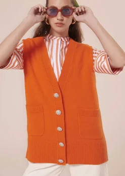TARA JARMON Ginny Orange Cardigan In Alpaga And Merinos Wool Store
