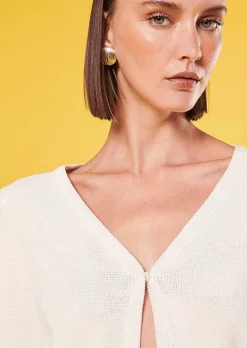 TARA JARMON Glenn Ecru Iridescent Cotton Cardigan Store