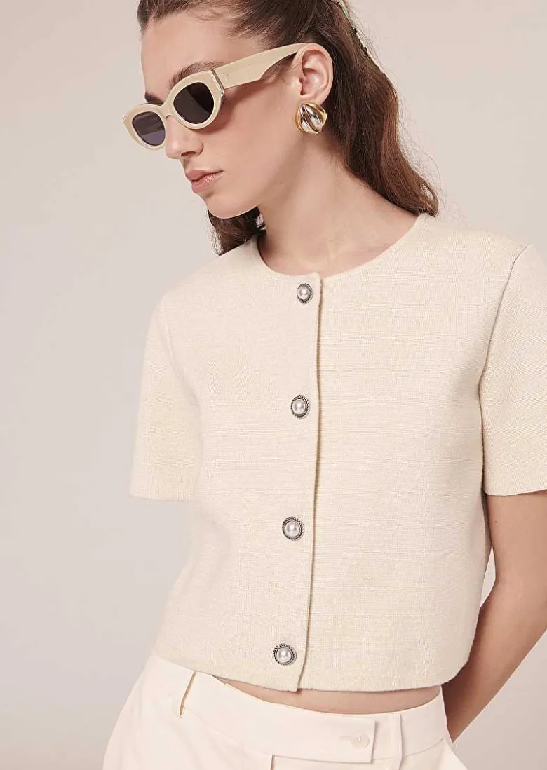 TARA JARMON Glitter Gold Cardigan In Compact Knit Cheap