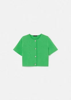 TARA JARMON Glitter Green Cardigan In Compact Knit Online