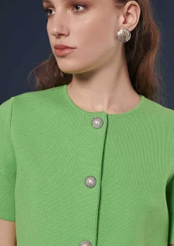 TARA JARMON Glitter Green Cardigan In Compact Knit Online