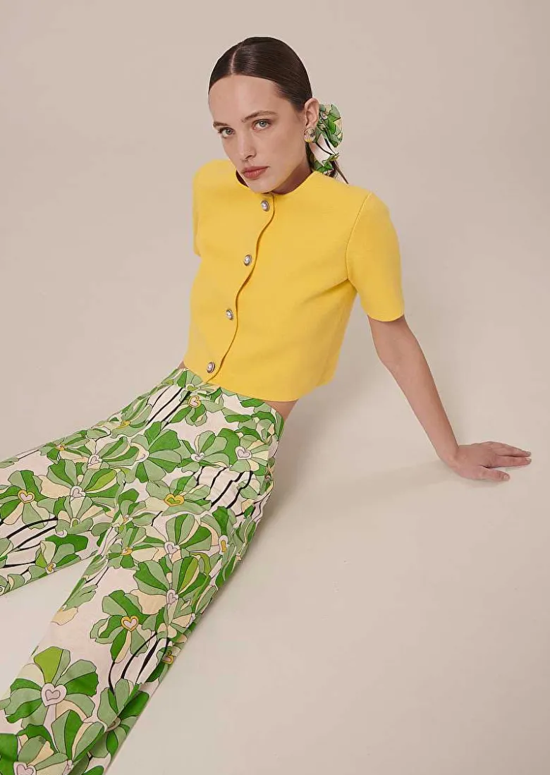 TARA JARMON Glitter Yellow Cardigan In Compact Knit Cheap
