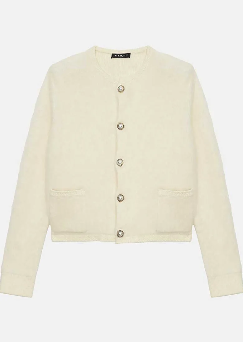 TARA JARMON Guest Ecru Mohair And Wool Knitted Cardigan Hot