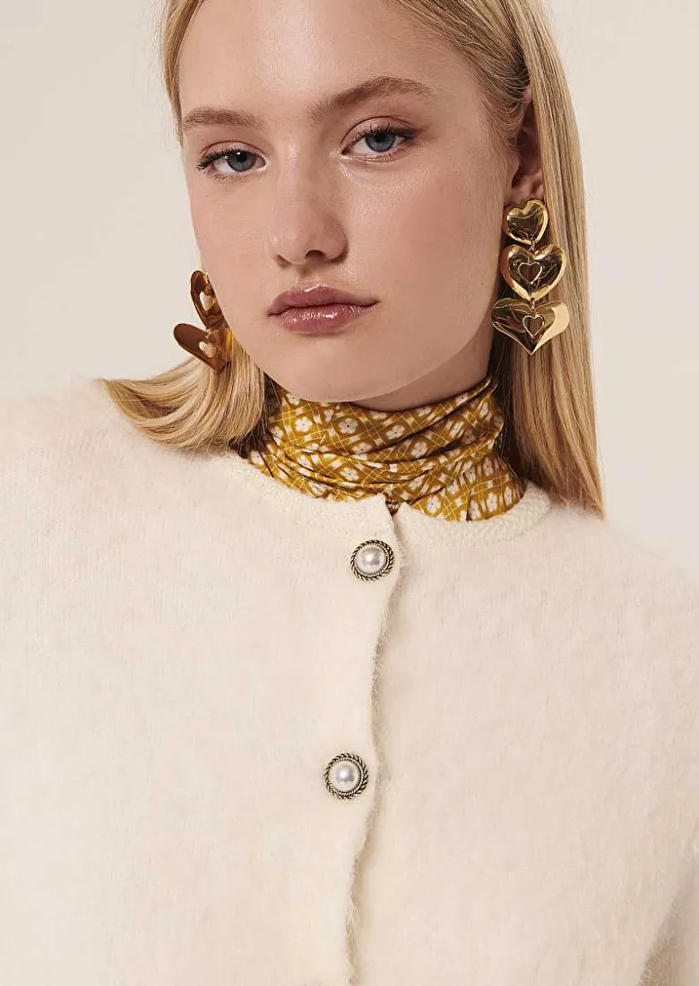 TARA JARMON Guest Ecru Mohair And Wool Knitted Cardigan Hot