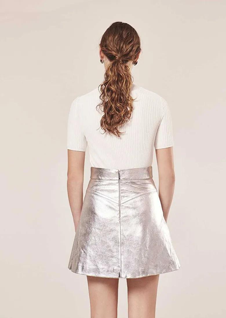 TARA JARMON Jasmin Silver Leather Skirt Best