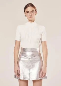 TARA JARMON Jasmin Silver Leather Skirt Best
