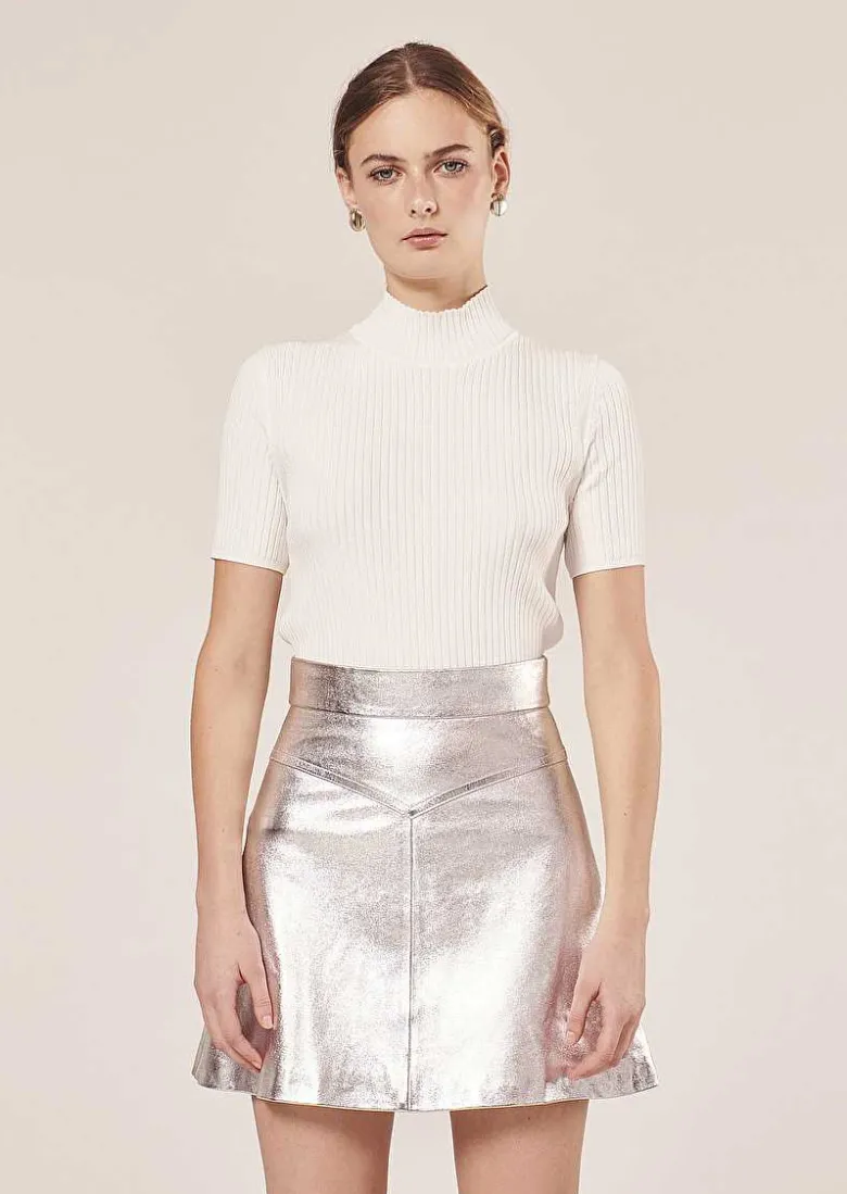 TARA JARMON Jasmin Silver Leather Skirt Best