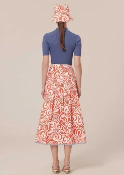 TARA JARMON Javoue Ecru With Coral Graphic Design Skirt Shop