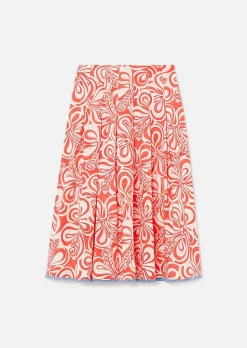 TARA JARMON Javoue Ecru With Coral Graphic Design Skirt Shop