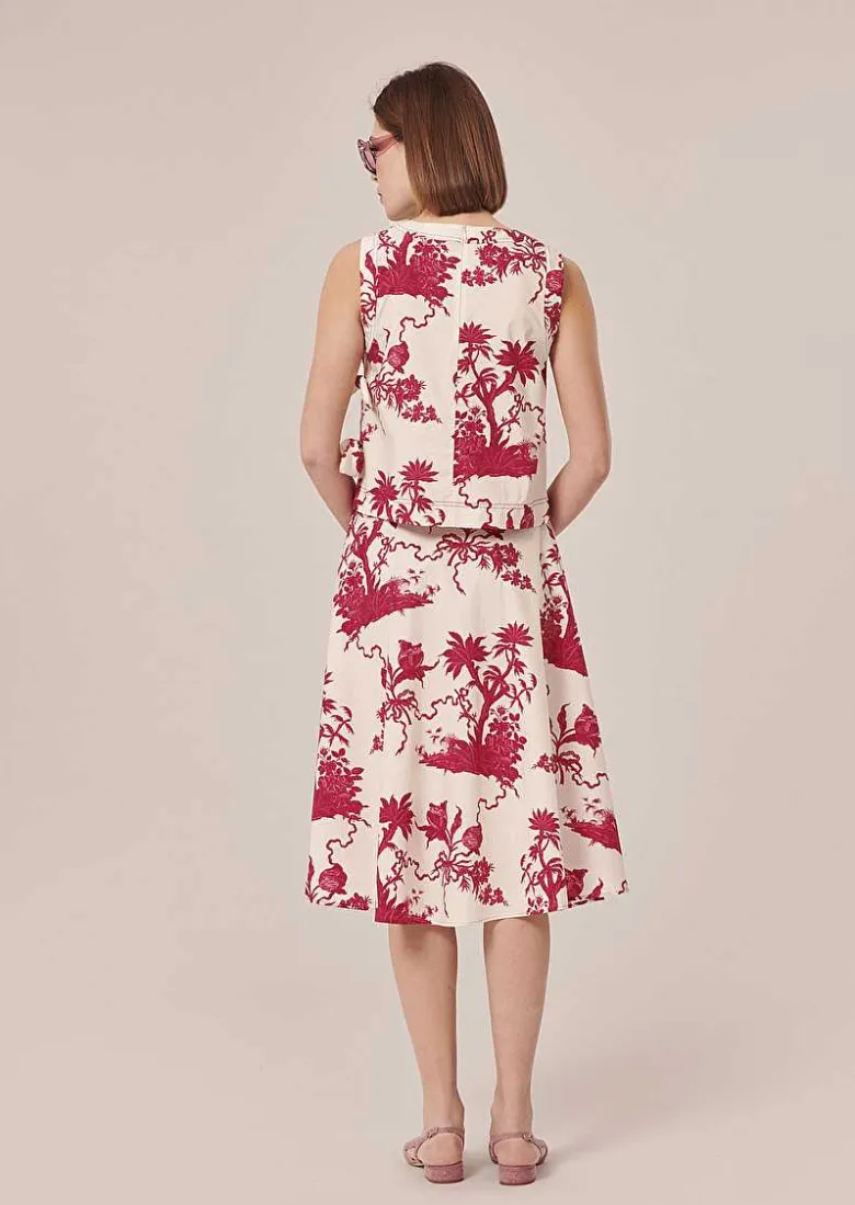 TARA JARMON Jeannette Ecru Floral Printed Skirt Fashion