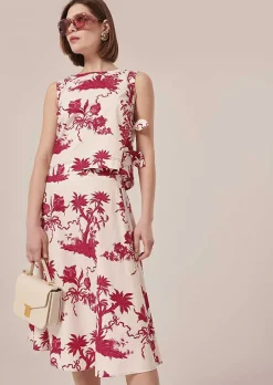 TARA JARMON Jeannette Ecru Floral Printed Skirt Fashion