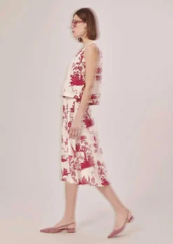 TARA JARMON Jeannette Ecru Floral Printed Skirt Fashion