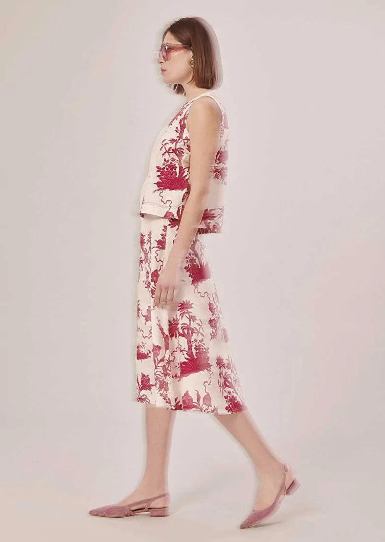 TARA JARMON Jeannette Ecru Floral Printed Skirt Fashion