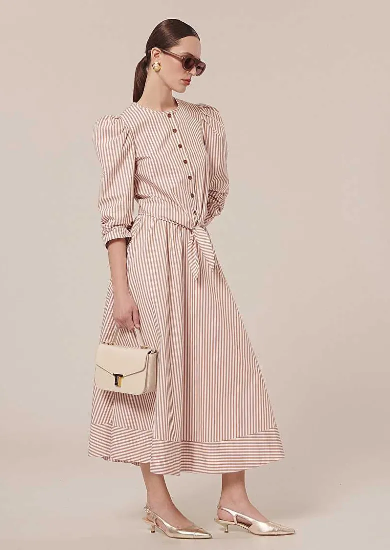 TARA JARMON Jelato Brown Striped Poplin Skirt Outlet