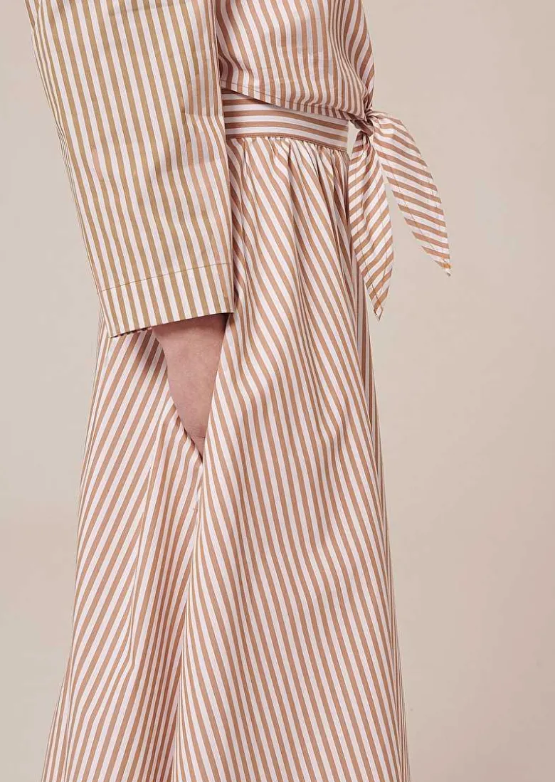 TARA JARMON Jelato Brown Striped Poplin Skirt Outlet
