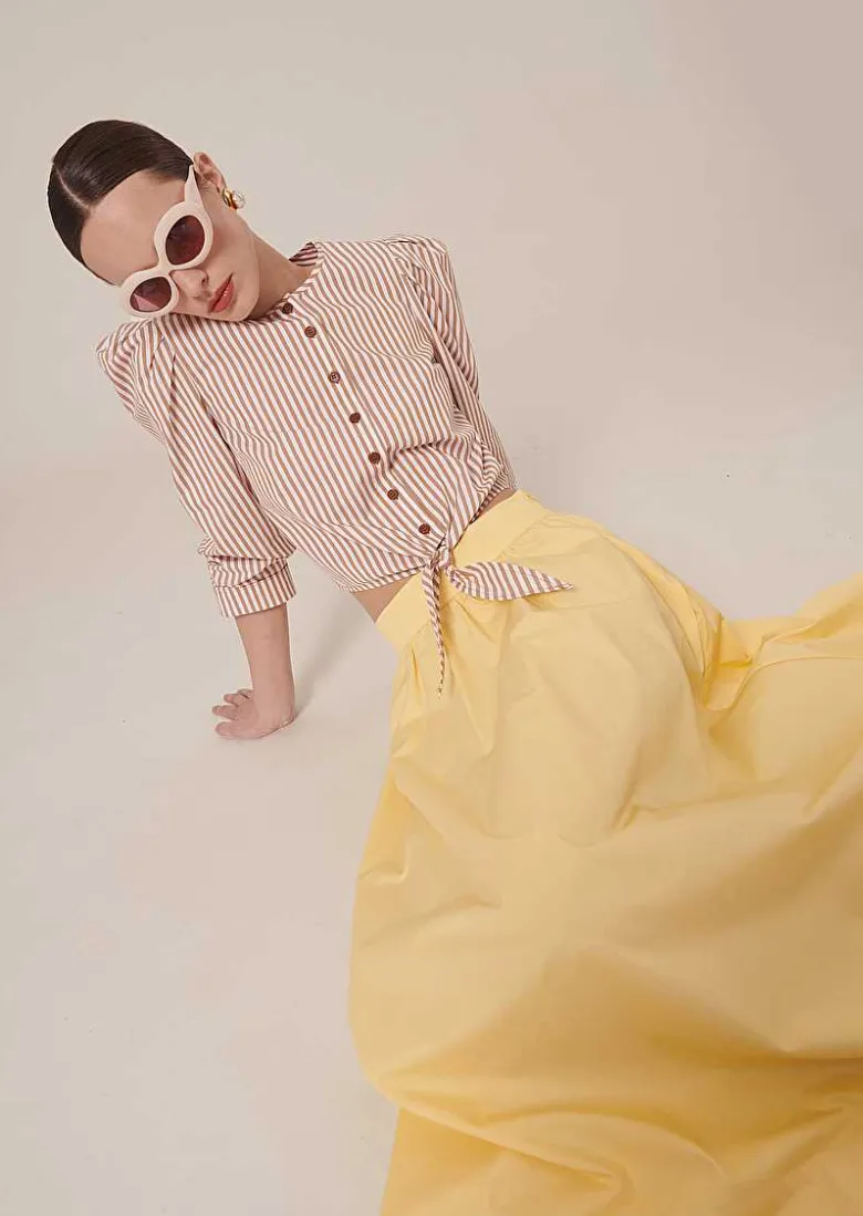 TARA JARMON Jelato Yellow Crisp Poplin Skirt Discount