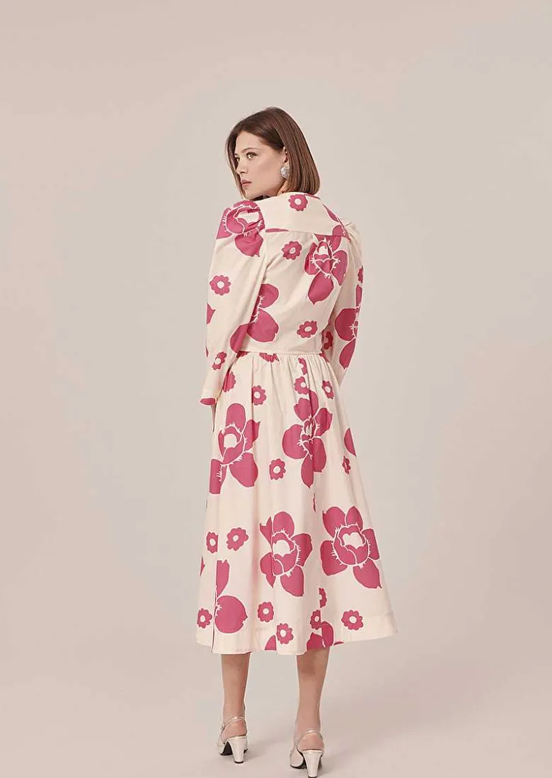 TARA JARMON Jenna Ecru Flower Printed Poplin Skirt Cheap