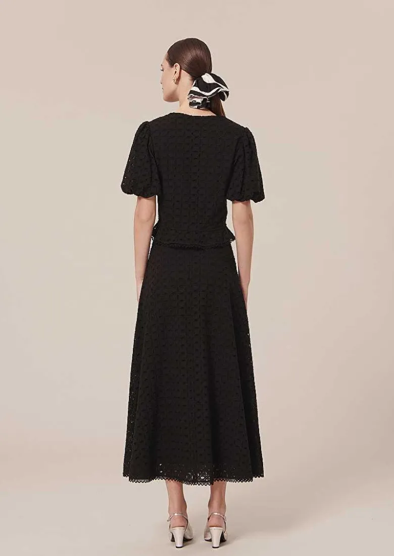 TARA JARMON Jessie Black Embroidered Skirt Sale
