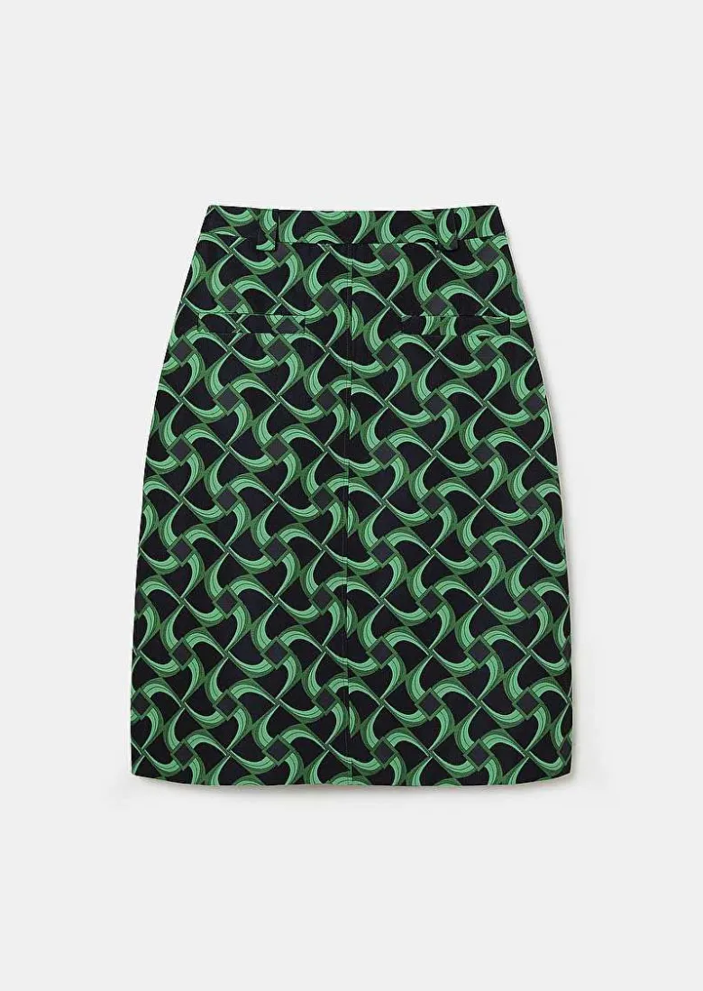 TARA JARMON Jola Midnight Blue With Green Graphic Design Skirt Sale