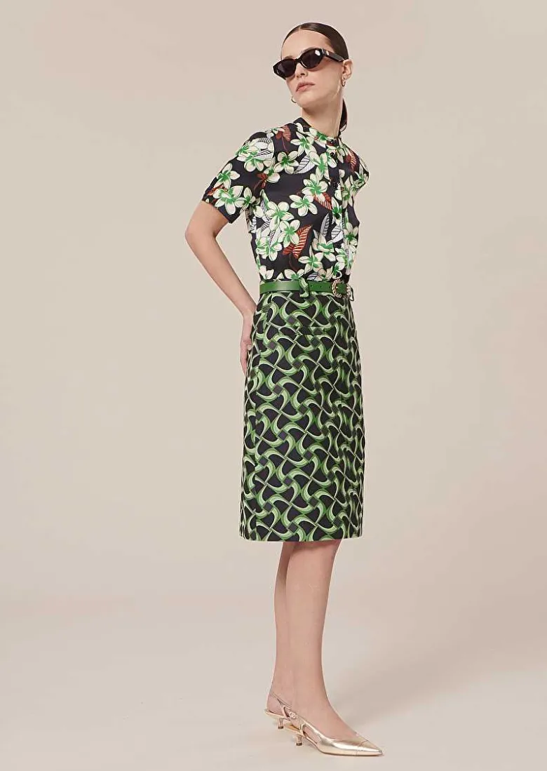 TARA JARMON Jola Midnight Blue With Green Graphic Design Skirt Sale