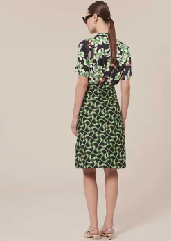 TARA JARMON Jola Midnight Blue With Green Graphic Design Skirt Sale