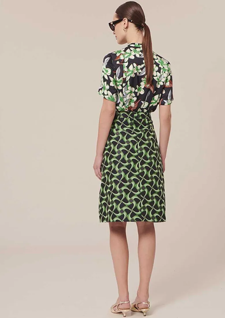 TARA JARMON Jola Midnight Blue With Green Graphic Design Skirt Sale