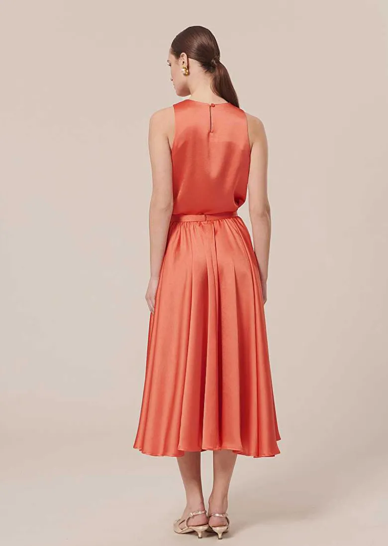 TARA JARMON Jolanda Coral Skirt In Fluid Satin Cheap