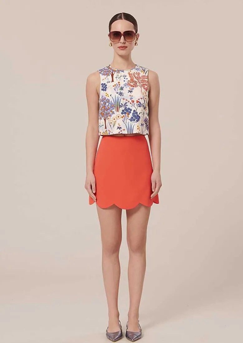 TARA JARMON Joliette Coral Crepe Skirt Shop