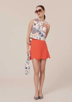 TARA JARMON Joliette Coral Crepe Skirt Shop