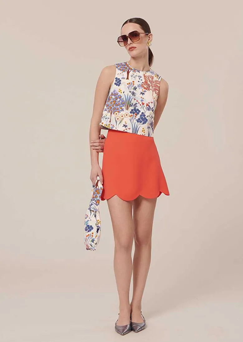 TARA JARMON Joliette Coral Crepe Skirt Shop