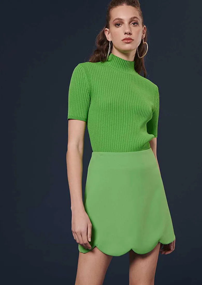 TARA JARMON Joliette Green Crepe Skirt Discount
