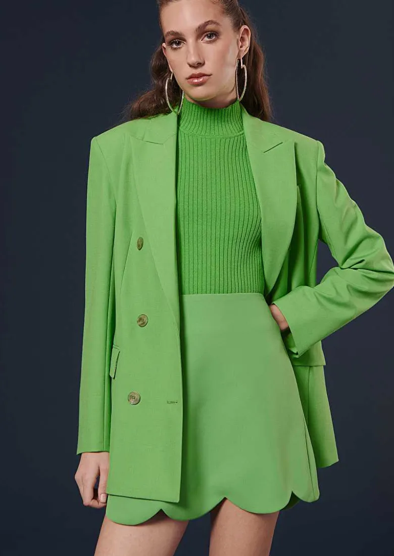 TARA JARMON Joliette Green Crepe Skirt Discount