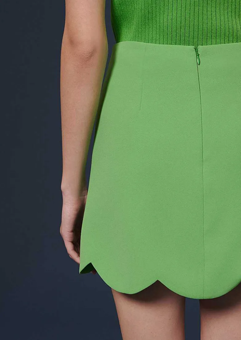 TARA JARMON Joliette Green Crepe Skirt Discount