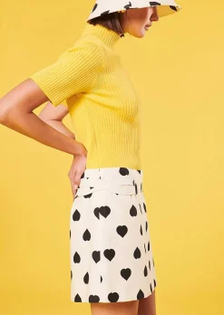 TARA JARMON Josefa Ecru With Black Polka Hearts Skirt New
