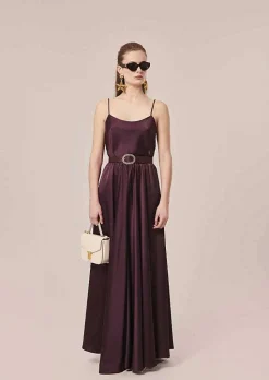 TARA JARMON Joya Brown Fluid Satin Skirt Cheap