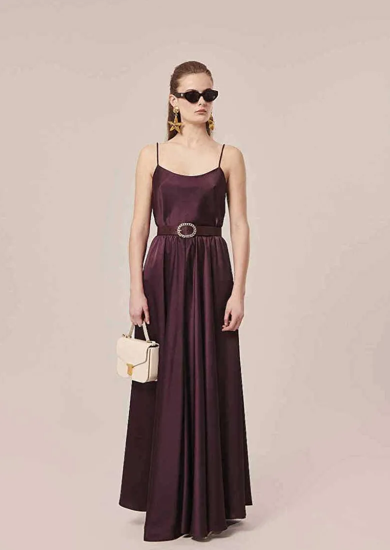 TARA JARMON Joya Brown Fluid Satin Skirt Cheap